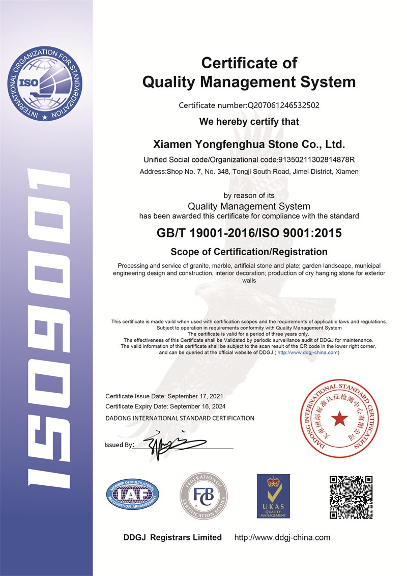 Certificate of Quality Management System Certificate of Quality Management System